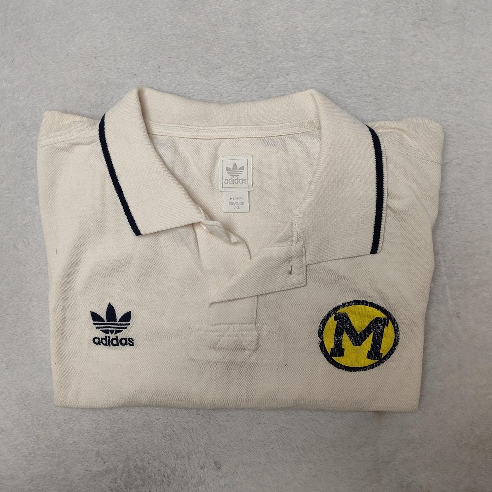 Michigan Wolverines Adidas Polo Mens‎ 2XL White Trefoil Performance Originals